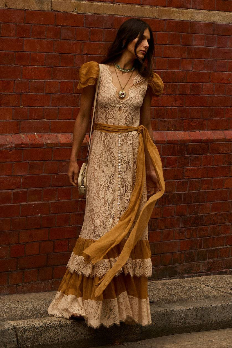 Lady of the Flowers Lace & Silk Maxi Dress