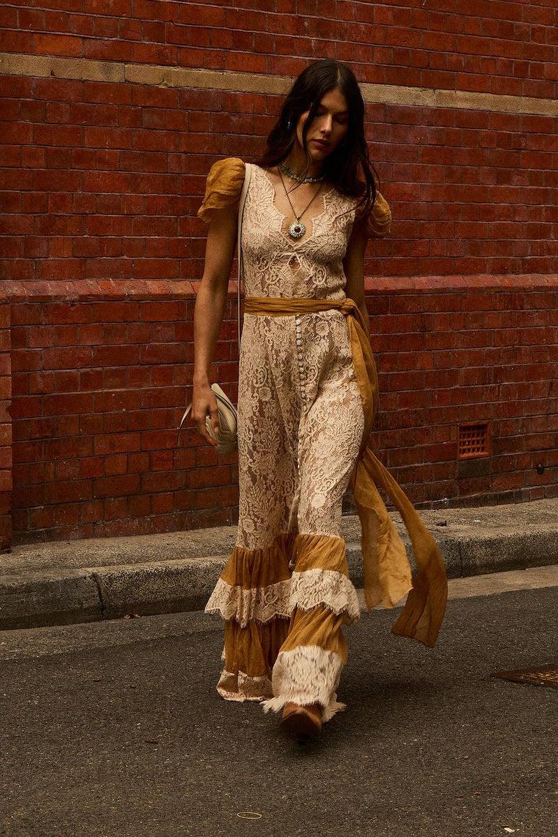 Lady of the Flowers Lace & Silk Maxi Dress