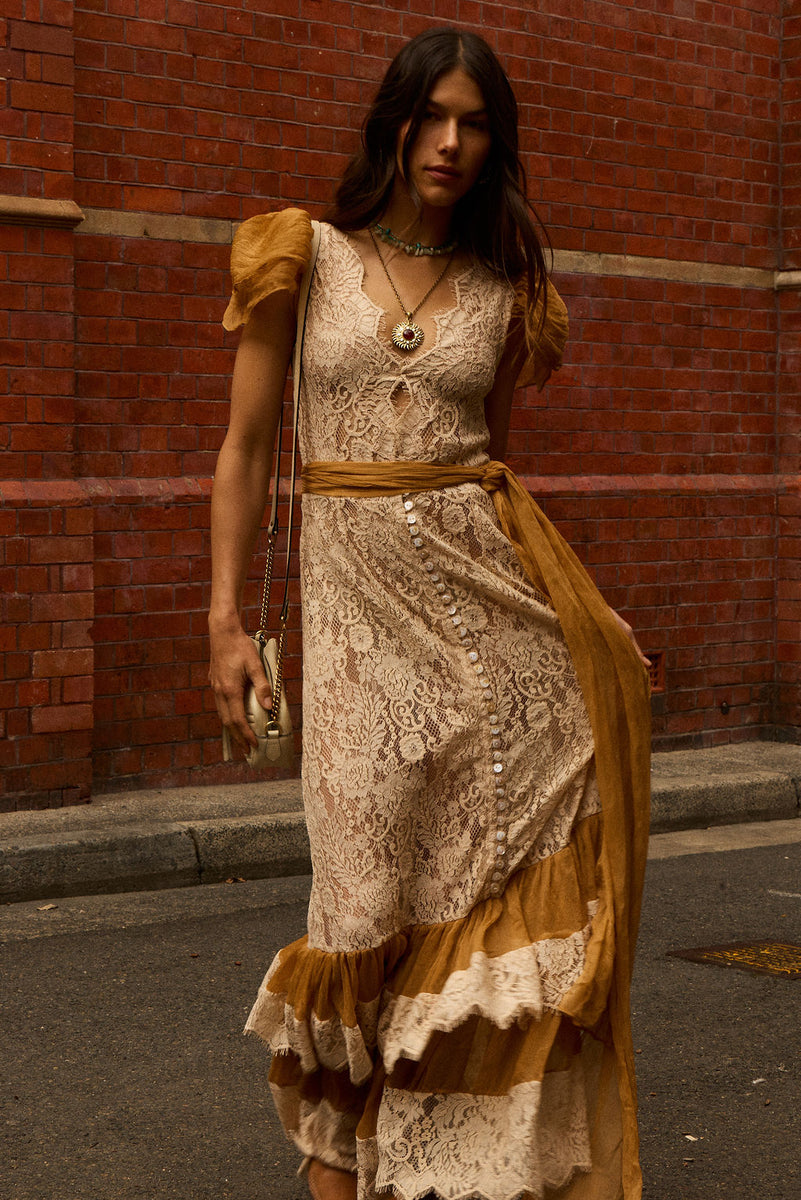 Lady of the Flowers Lace & Silk Maxi Dress