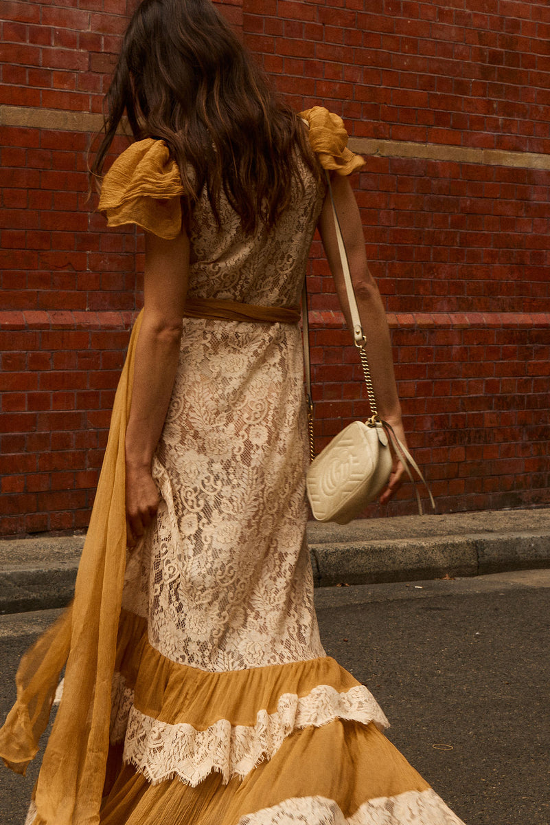 Lady of the Flowers Lace & Silk Maxi Dress