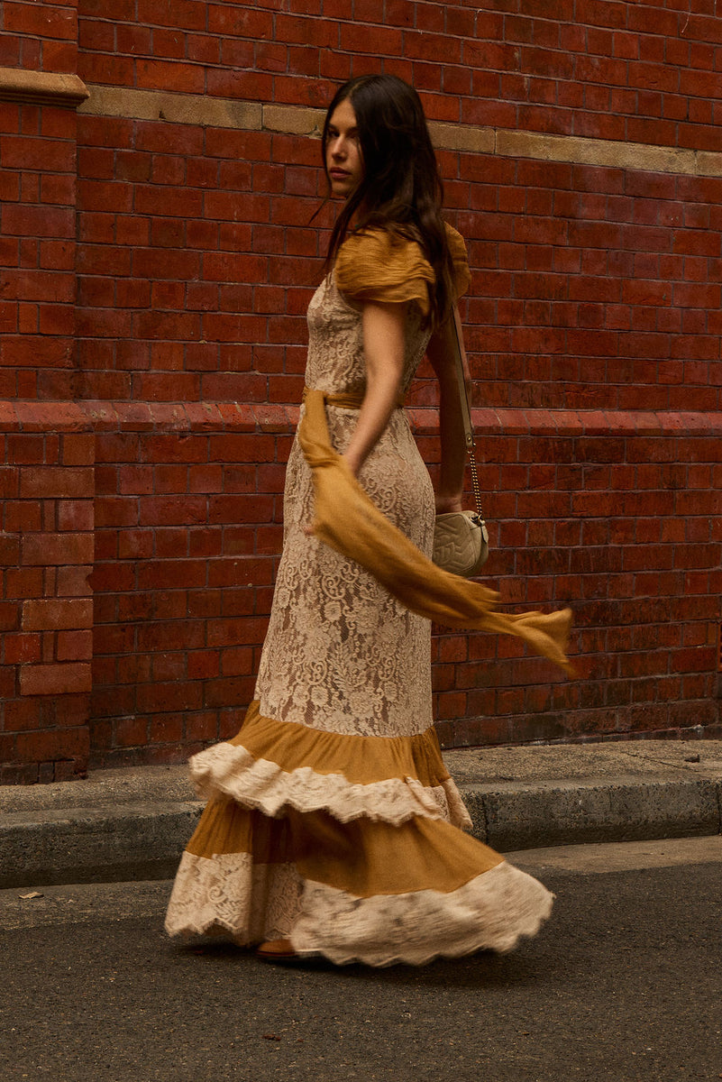 Lady of the Flowers Lace & Silk Maxi Dress