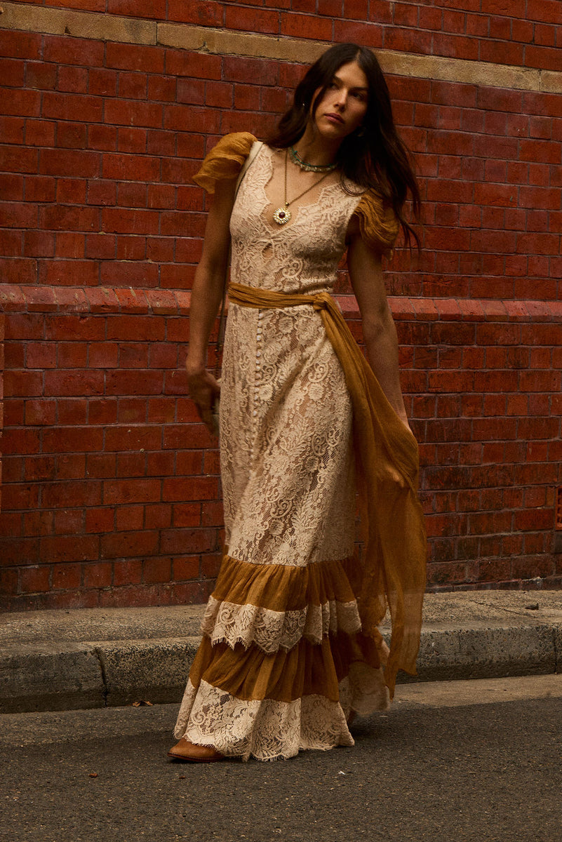 Lady of the Flowers Lace & Silk Maxi Dress