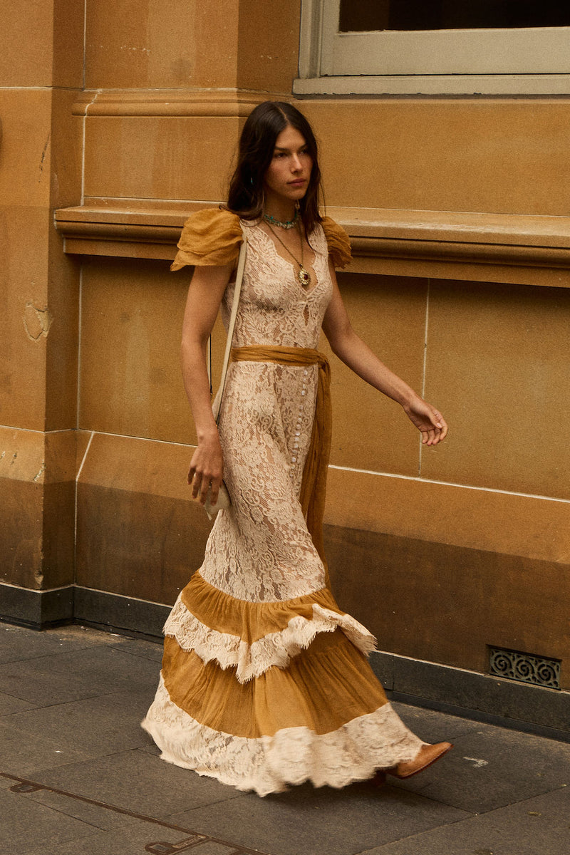 Lady of the Flowers Lace & Silk Maxi Dress