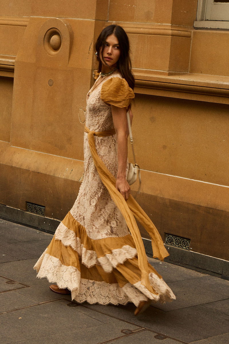 Lady of the Flowers Lace & Silk Maxi Dress