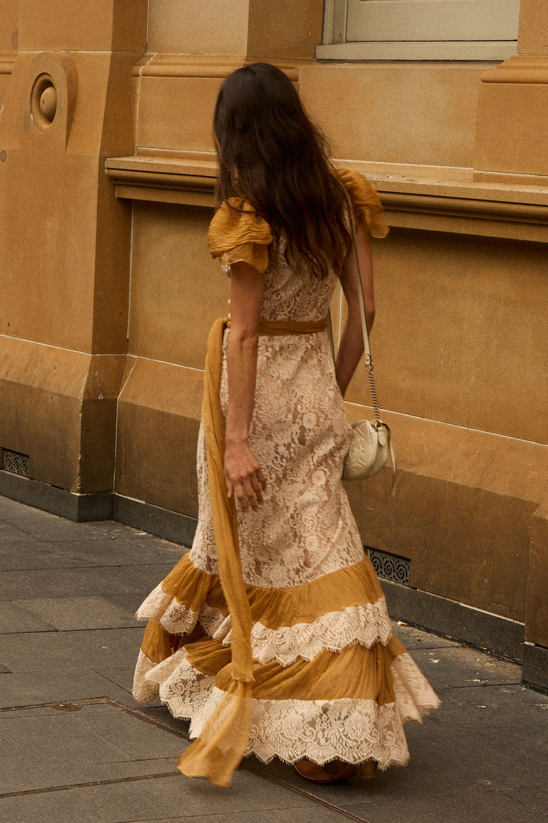Lady of the Flowers Lace & Silk Maxi Dress