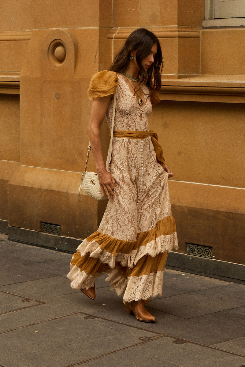 Lady of the Flowers Lace & Silk Maxi Dress