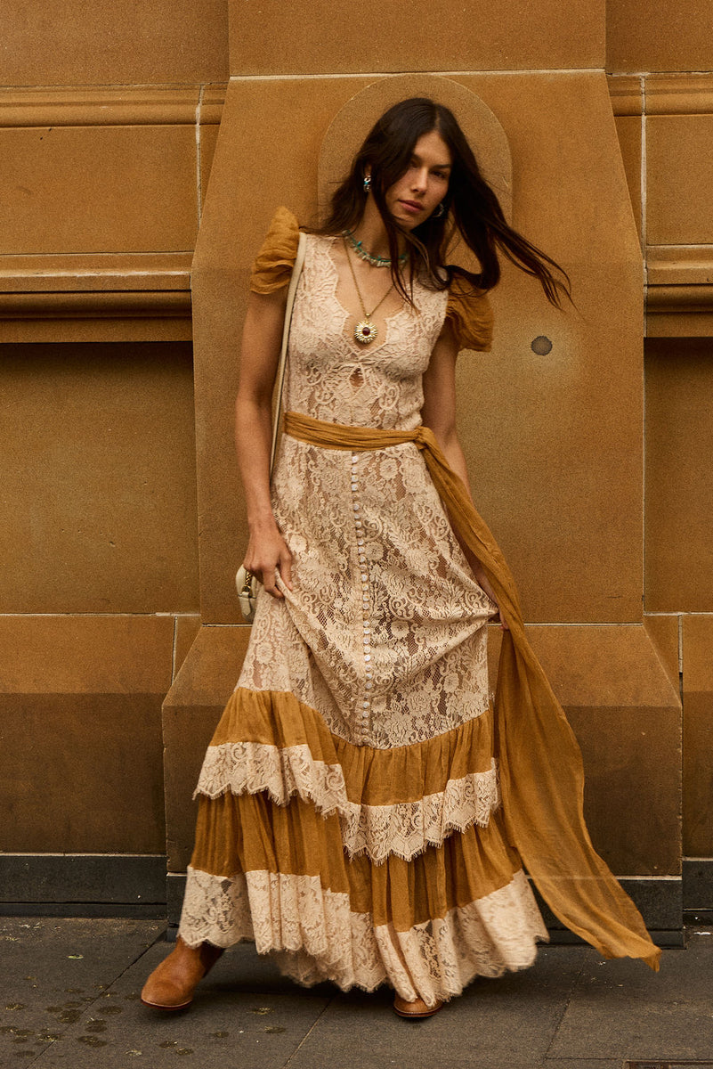 Lady of the Flowers Lace & Silk Maxi Dress