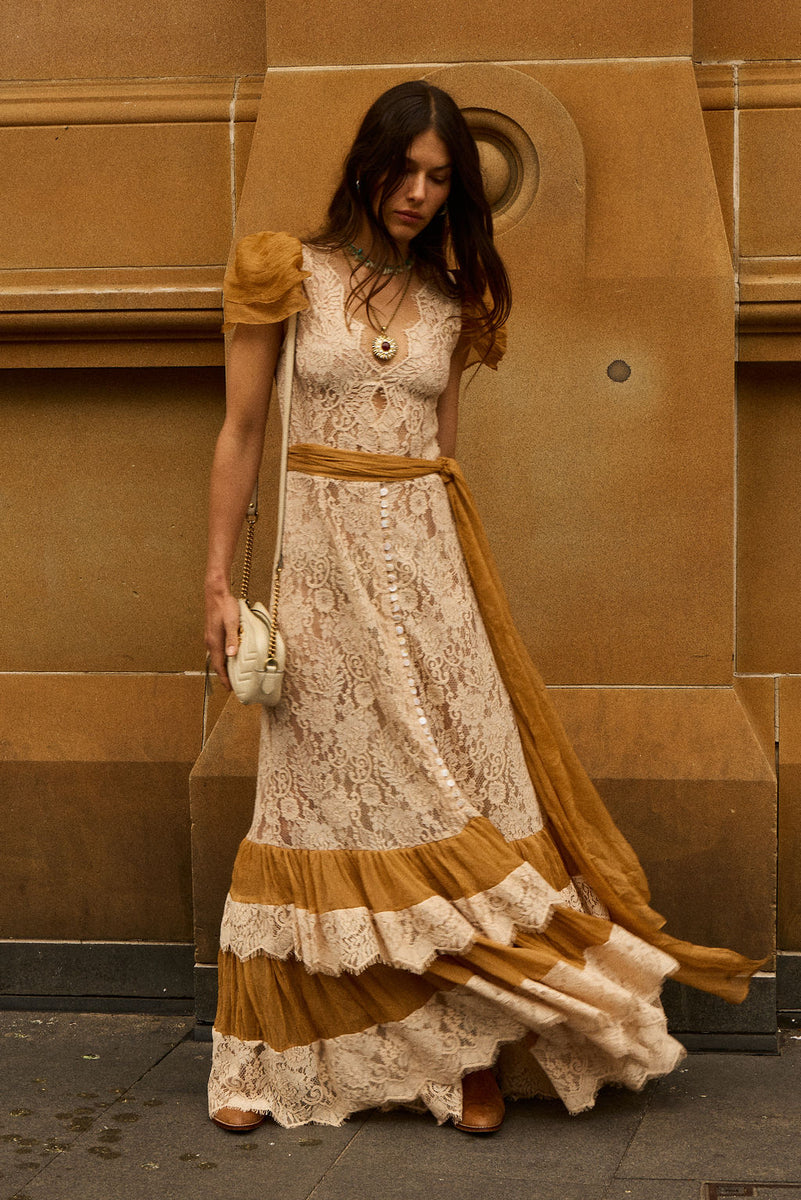 Lady of the Flowers Lace & Silk Maxi Dress
