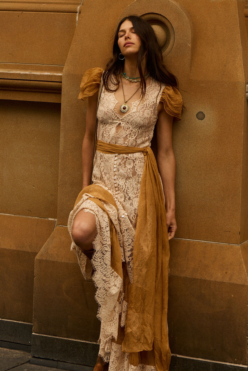 Lady of the Flowers Lace & Silk Maxi Dress