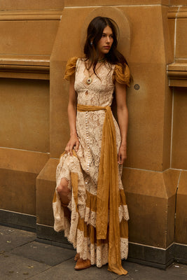 Lady of the Flowers Lace & Silk Maxi Dress