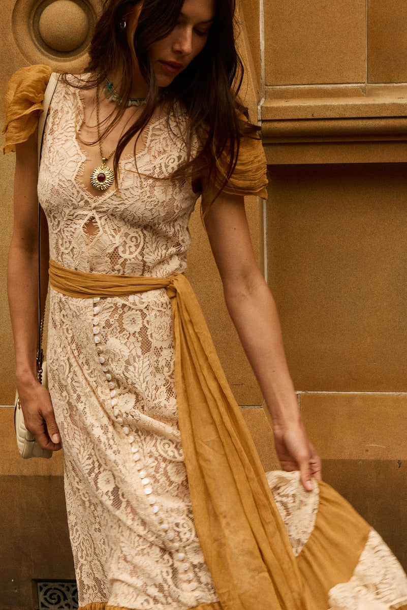 Lady of the Flowers Lace & Silk Maxi Dress