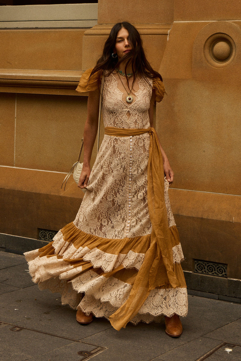 Lady of the Flowers Lace & Silk Maxi Dress