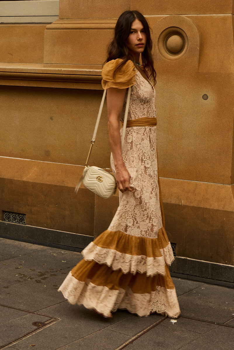 Lady of the Flowers Lace & Silk Maxi Dress