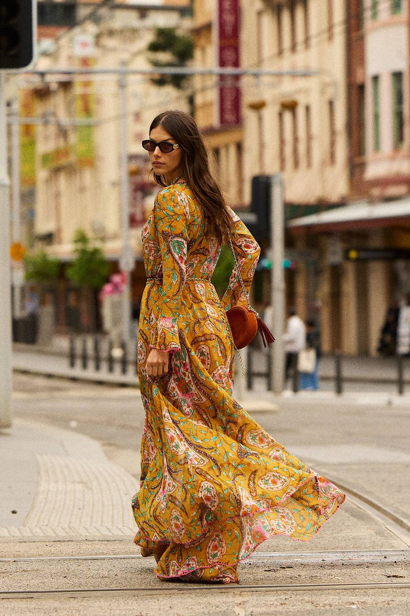Sunshine Daydream Silk/Cotton Maxi Dress - Marigold