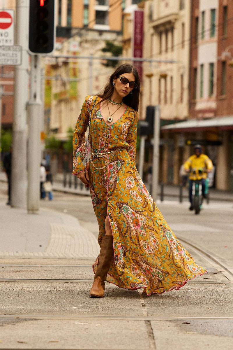 Sunshine Daydream Silk/Cotton Maxi Dress - Marigold