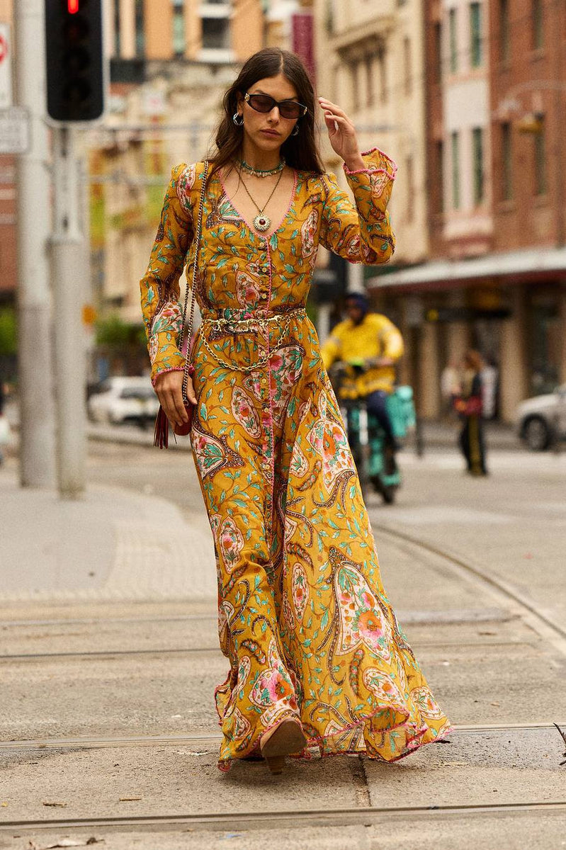 Sunshine Daydream Silk/Cotton Maxi Dress - Marigold