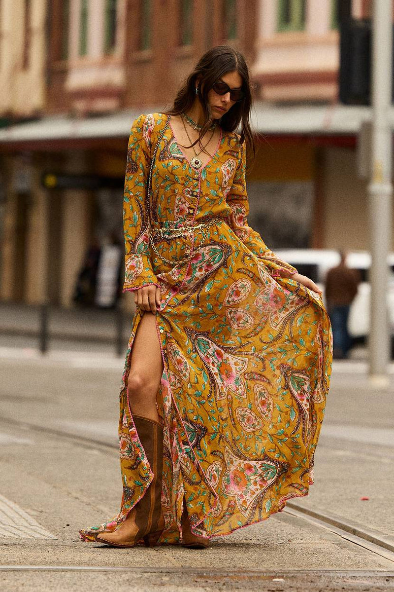 Sunshine Daydream Silk/Cotton Maxi Dress - Marigold