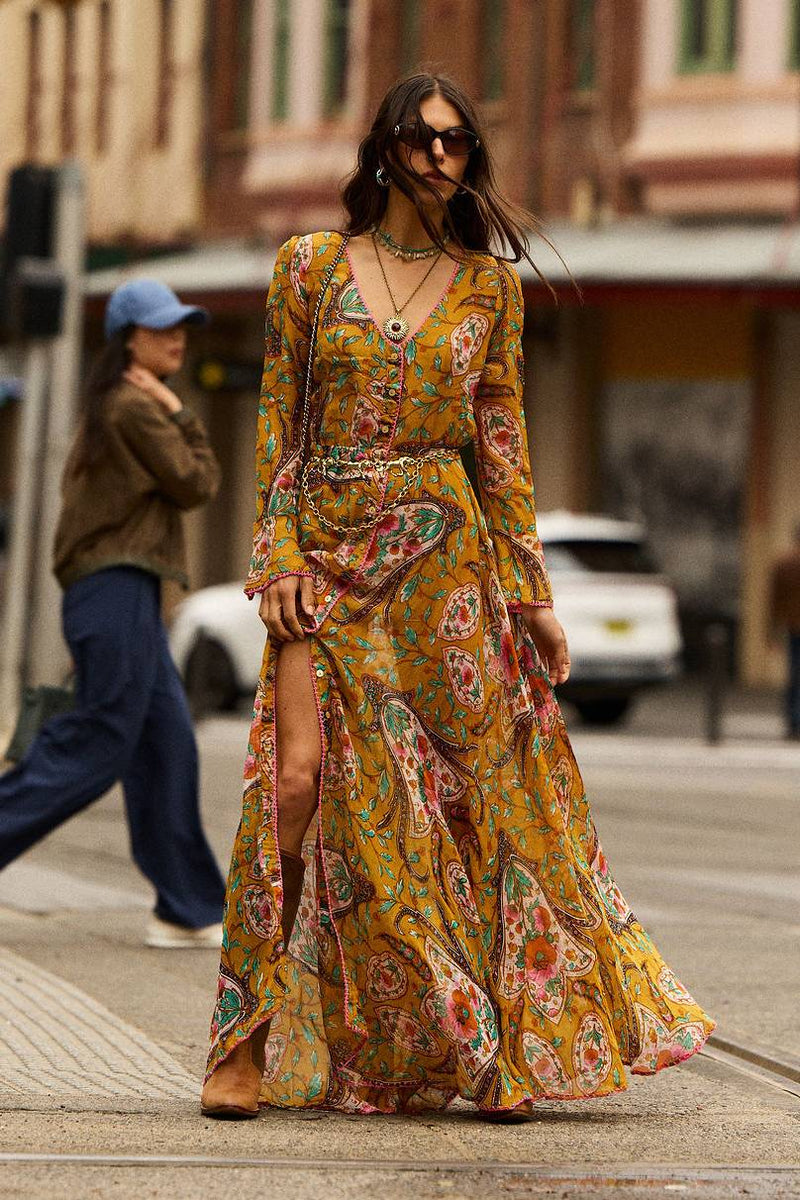 Sunshine Daydream Silk/Cotton Maxi Dress - Marigold