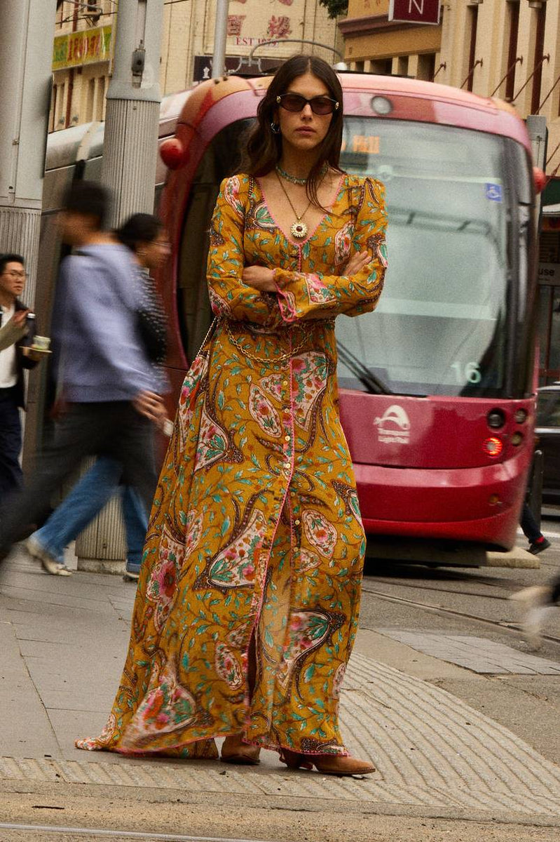 Sunshine Daydream Silk/Cotton Maxi Dress - Marigold