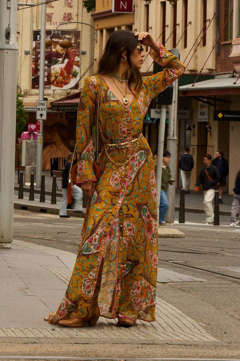 Sunshine Daydream Silk/Cotton Maxi Dress - Marigold