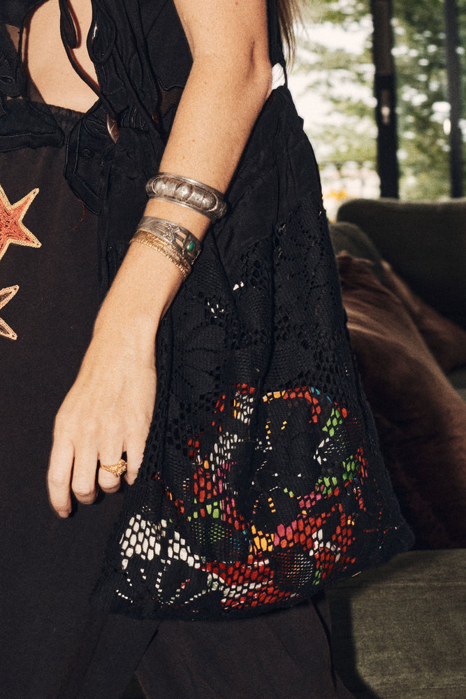 Songbird Cotton Lace + Silk Satin Bag - Black