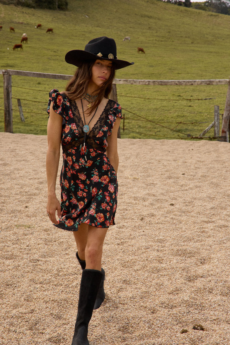 I Remember Everything Silk Mini Dress - Dark Floral