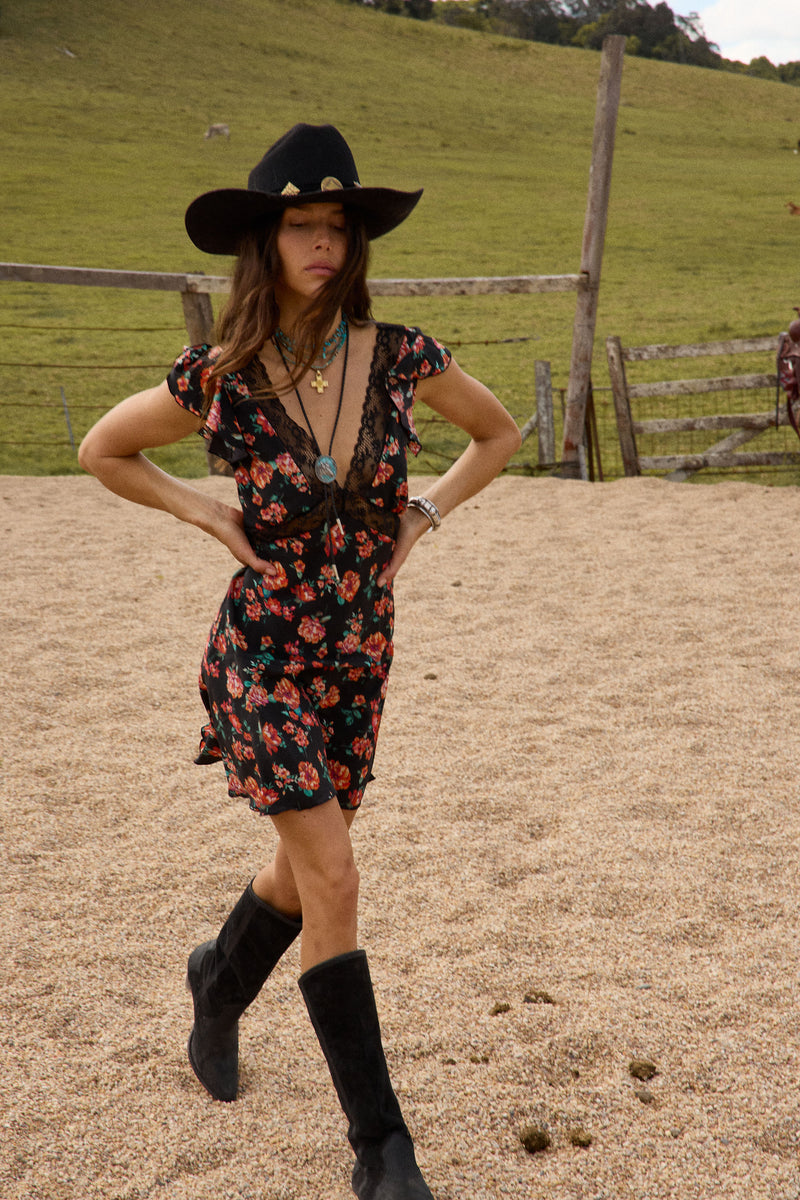 I Remember Everything Silk Mini Dress - Dark Floral