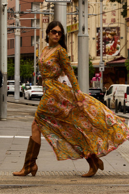 Sunshine Daydream Silk/Cotton Maxi Dress - Marigold