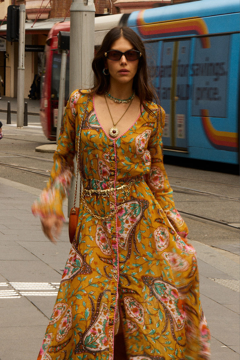 Sunshine Daydream Silk/Cotton Maxi Dress - Marigold