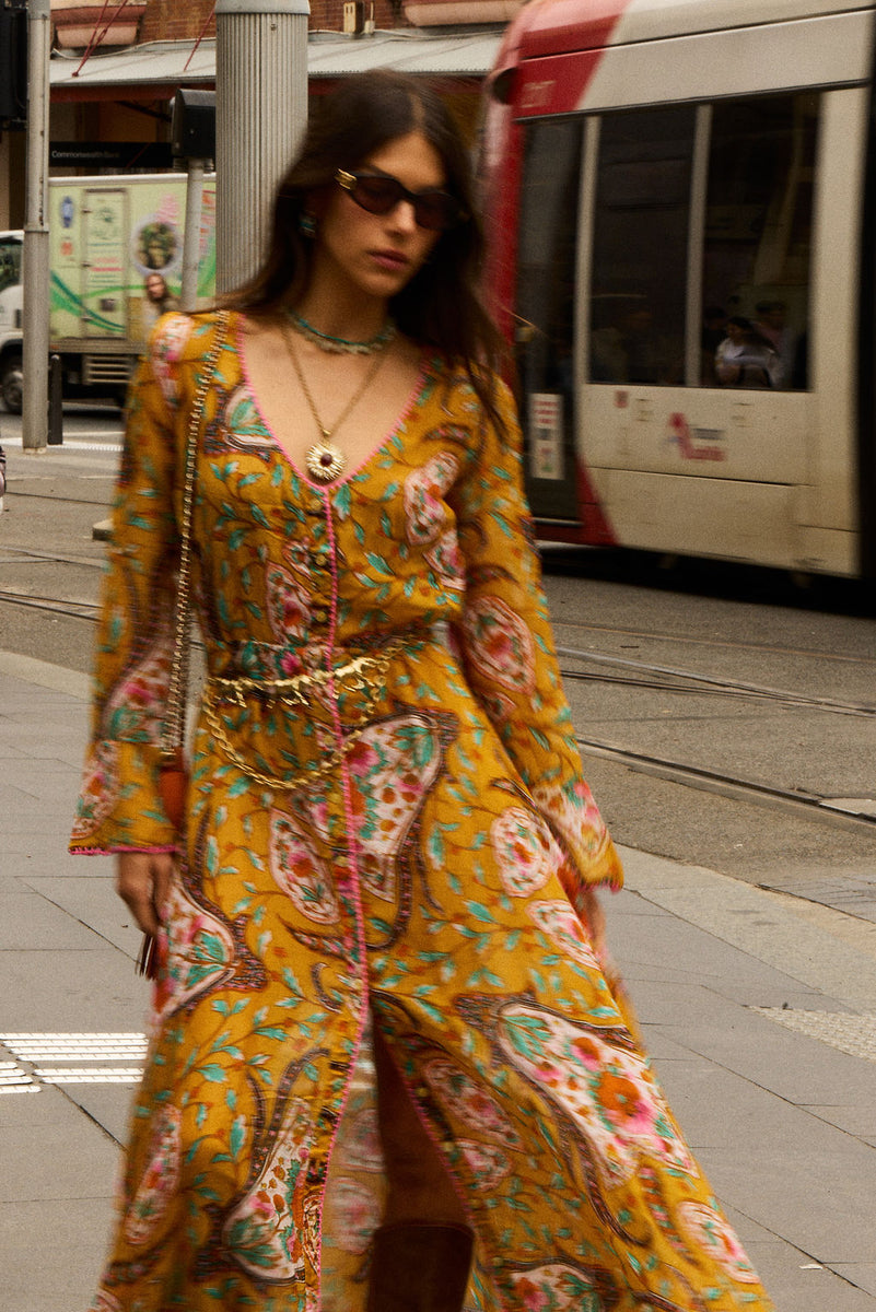 Sunshine Daydream Silk/Cotton Maxi Dress - Marigold