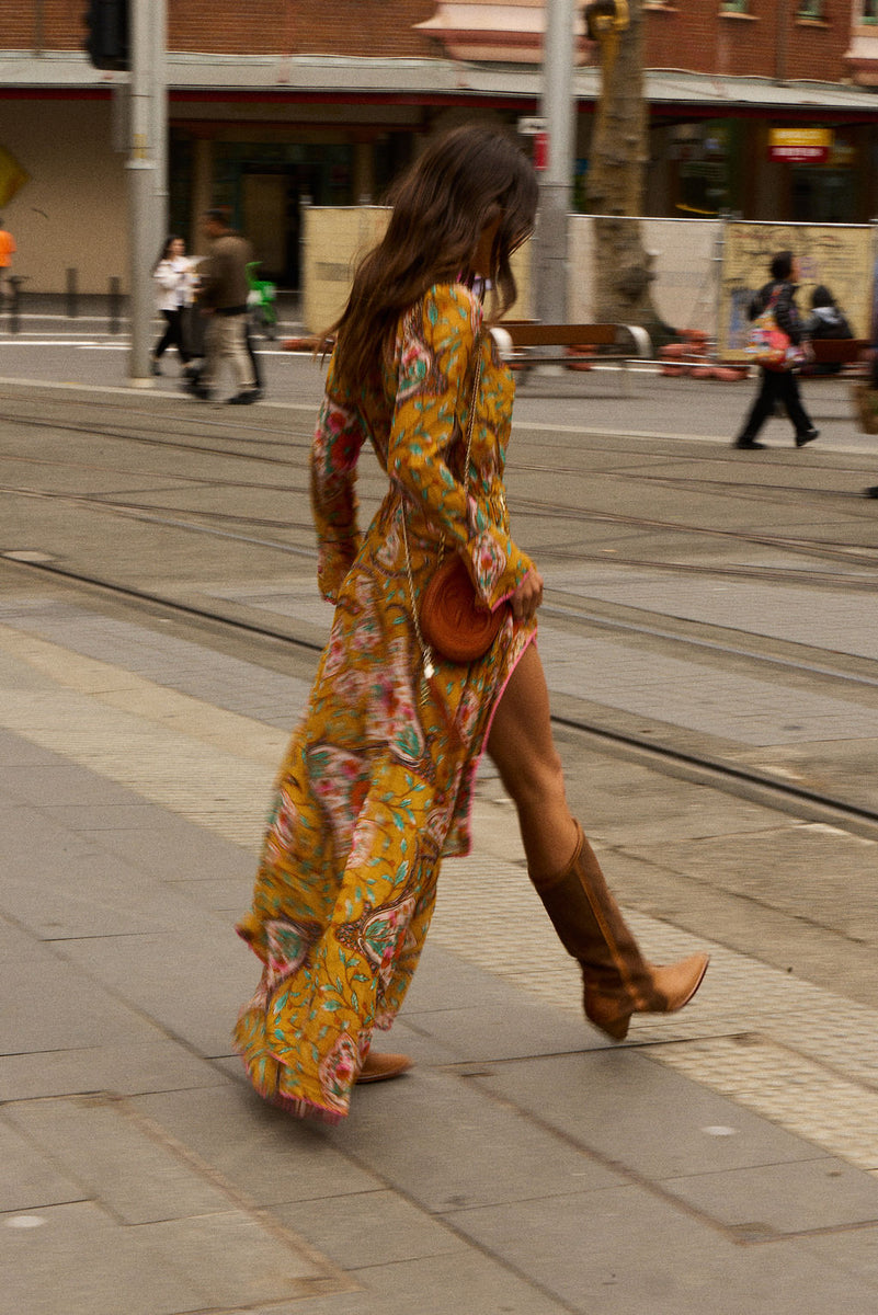 Sunshine Daydream Silk/Cotton Maxi Dress - Marigold