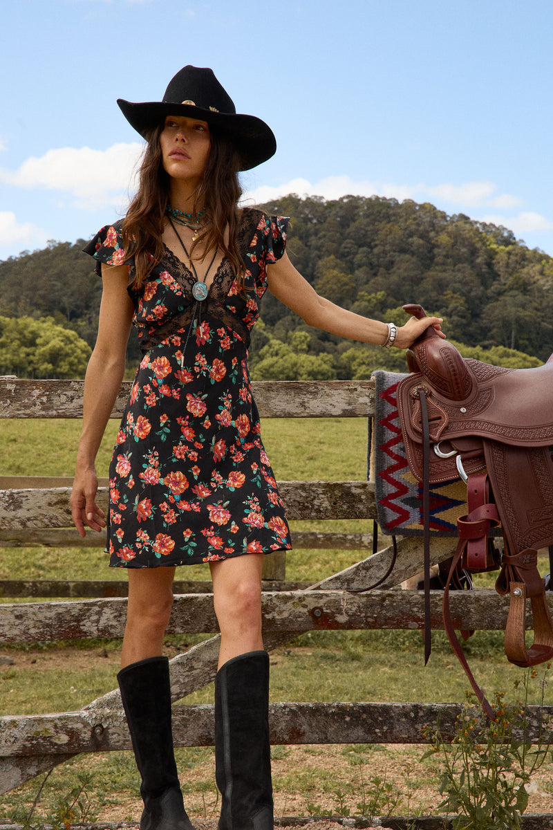 I Remember Everything Silk Mini Dress - Dark Floral