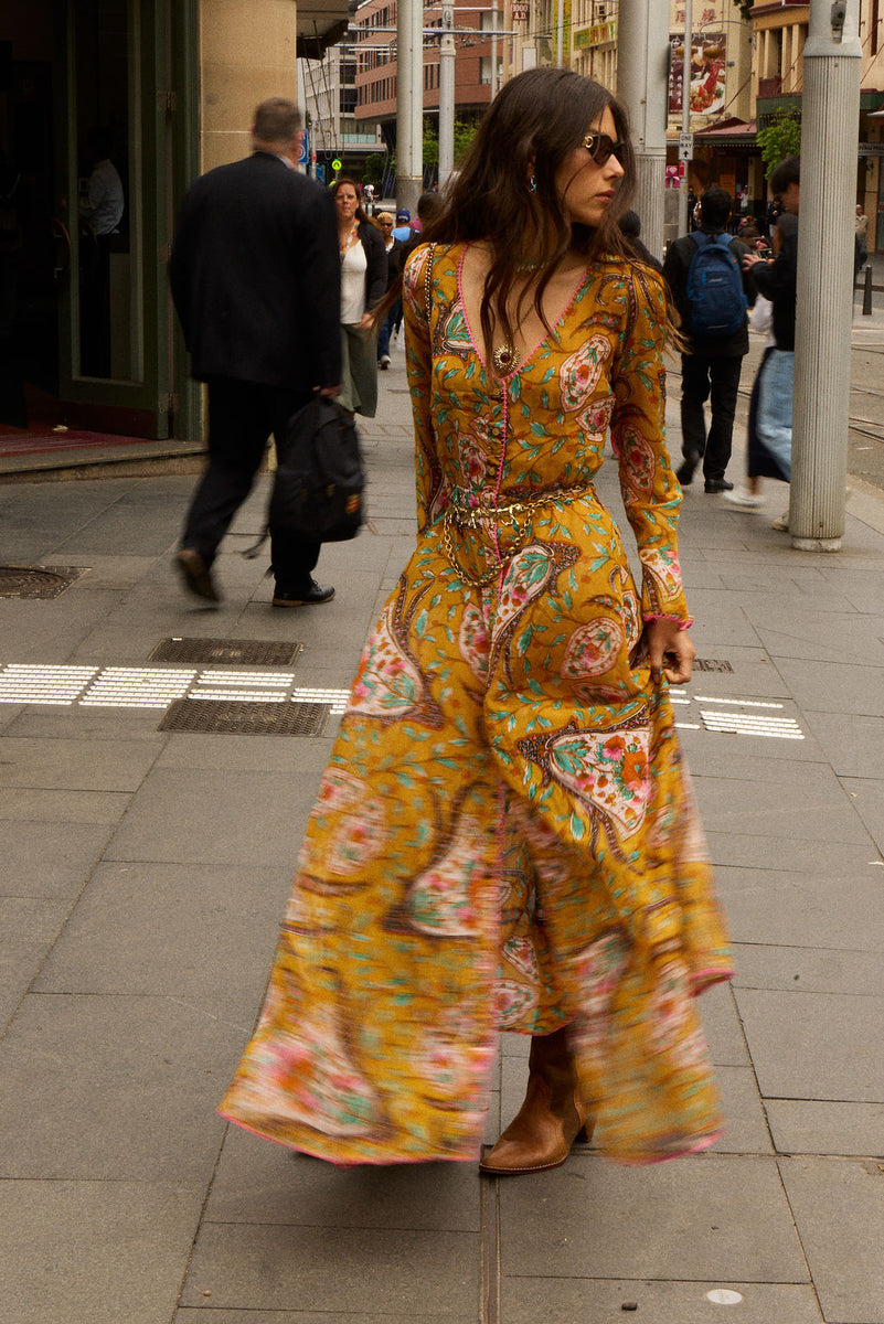 Sunshine Daydream Silk/Cotton Maxi Dress - Marigold