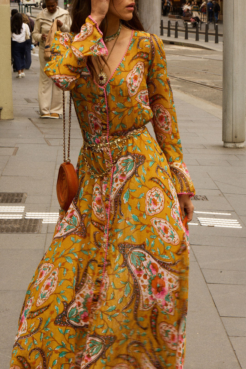 Sunshine Daydream Silk/Cotton Maxi Dress - Marigold