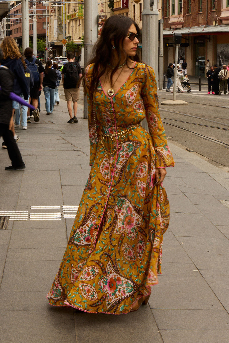 Sunshine Daydream Silk/Cotton Maxi Dress - Marigold