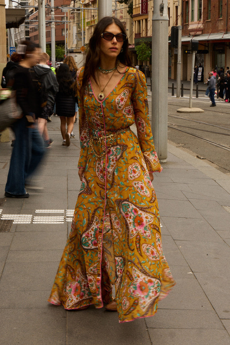 Sunshine Daydream Silk/Cotton Maxi Dress - Marigold