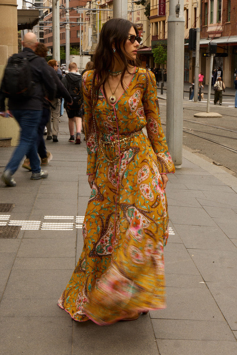 Sunshine Daydream Silk/Cotton Maxi Dress - Marigold