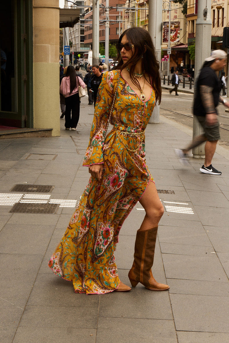 Sunshine Daydream Silk/Cotton Maxi Dress - Marigold