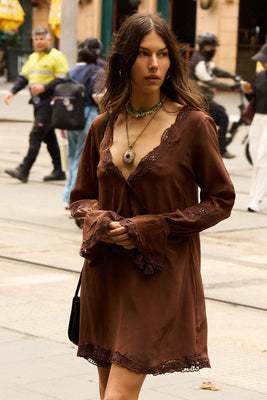 Wild Honey Silk Cutwork Tunic Dress - Cocoa