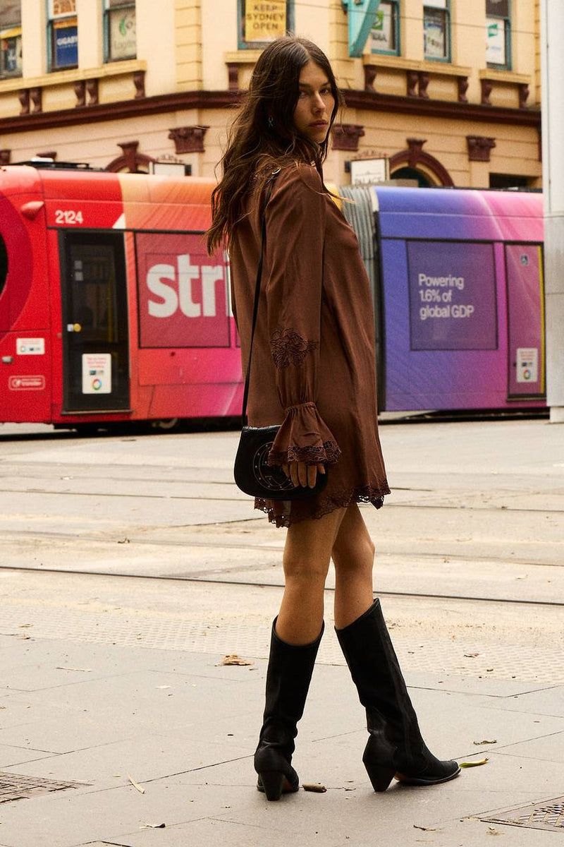 Wild Honey Silk Cutwork Tunic Dress - Cocoa