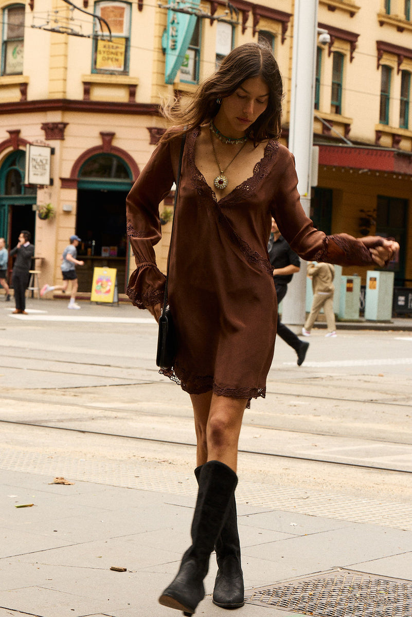 Wild Honey Silk Cutwork Tunic Dress - Cocoa