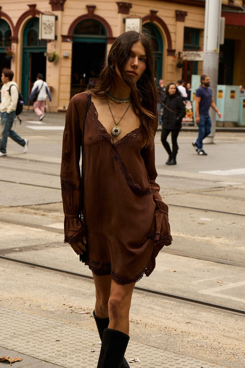 Wild Honey Silk Cutwork Tunic Dress - Cocoa
