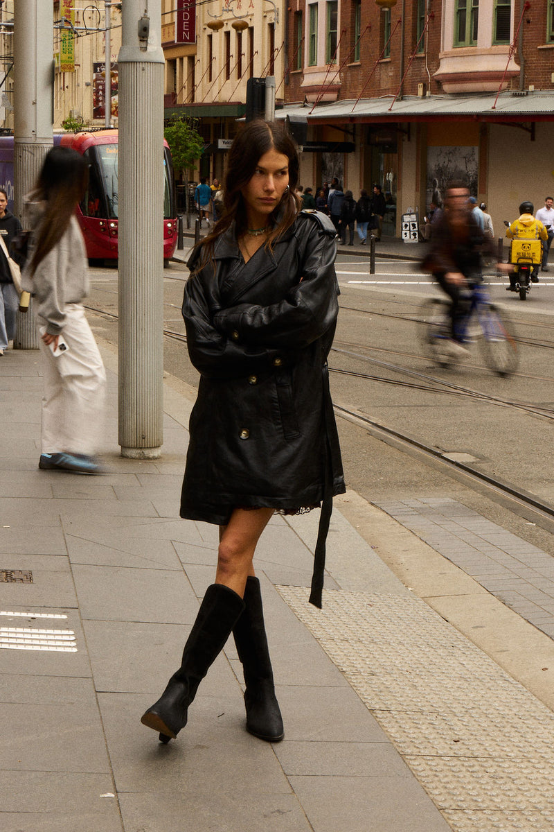 Night Flight Leather Trench Coat