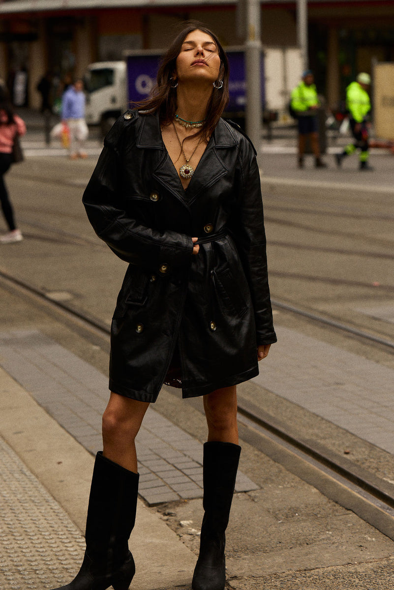 Night Flight Leather Trench Coat