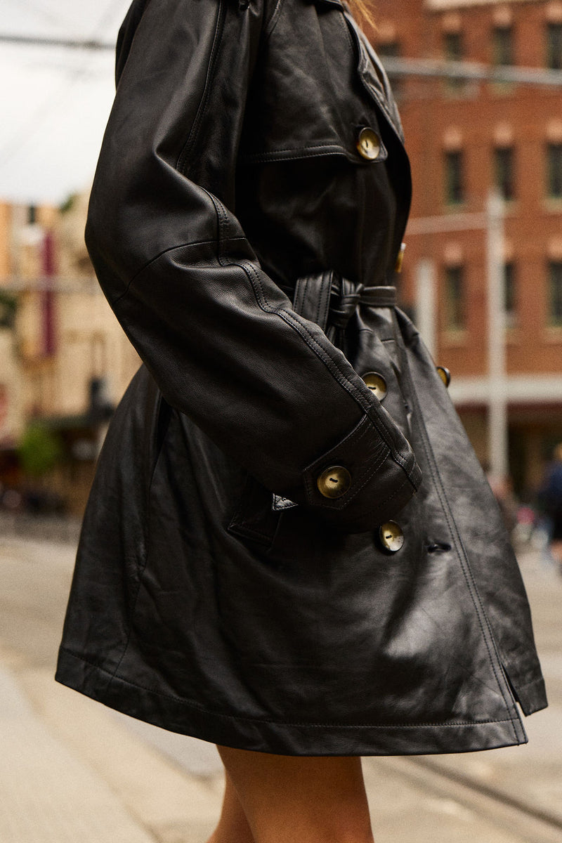 Night Flight Leather Trench Coat