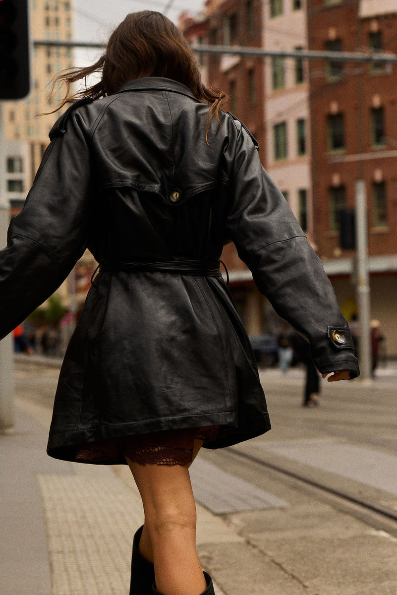 Night Flight Leather Trench Coat