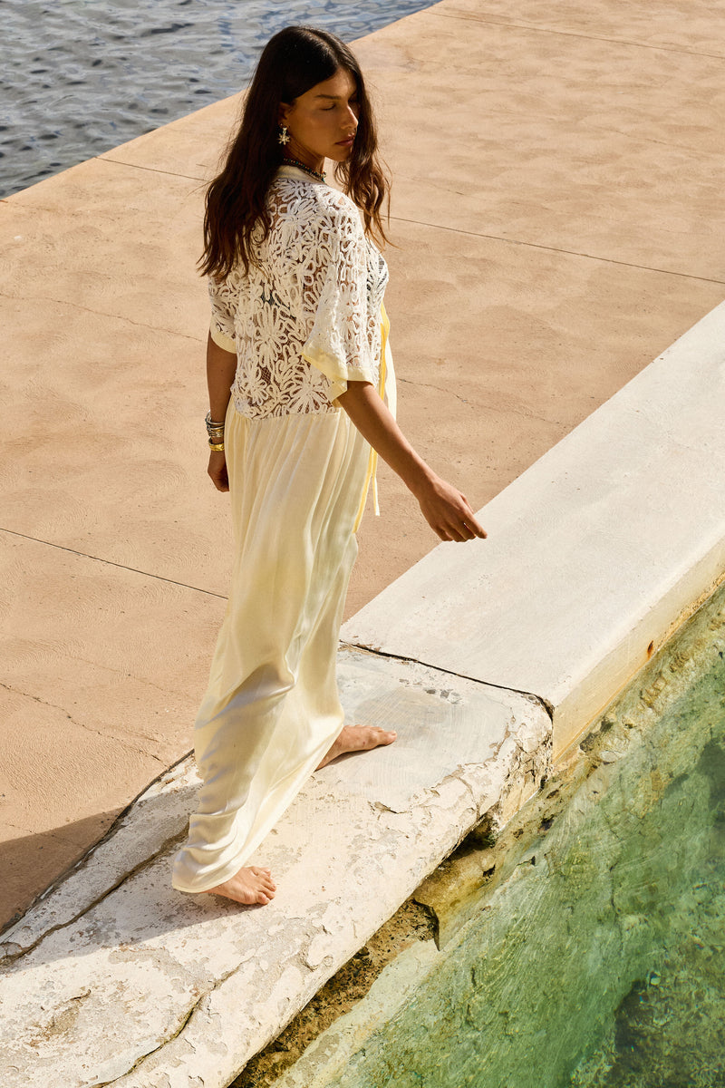 Dream a Little Dream of Me Silk + Corded Lace Maxi Dress