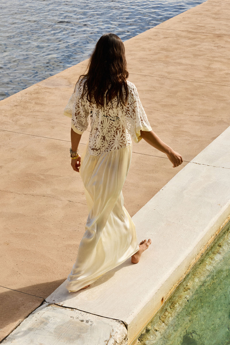 Dream a Little Dream of Me Silk + Corded Lace Maxi Dress