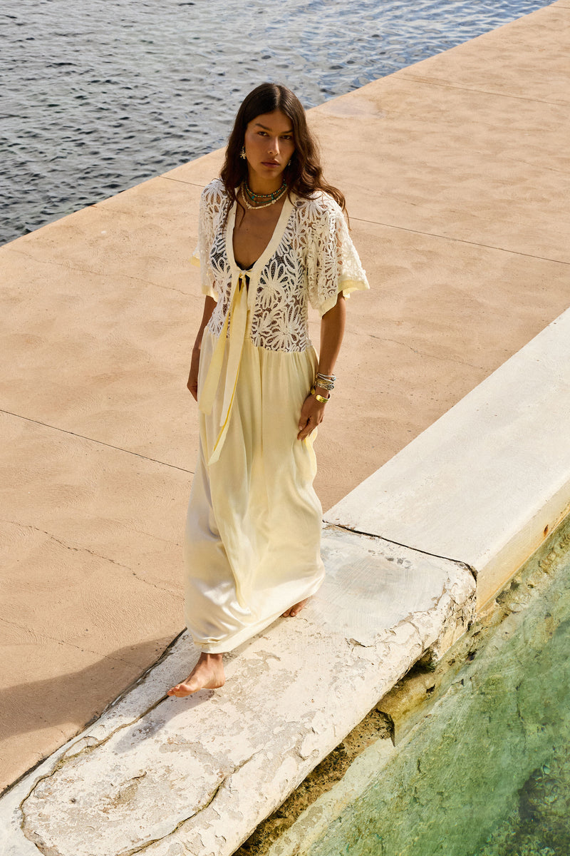 Dream a Little Dream of Me Silk + Corded Lace Maxi Dress