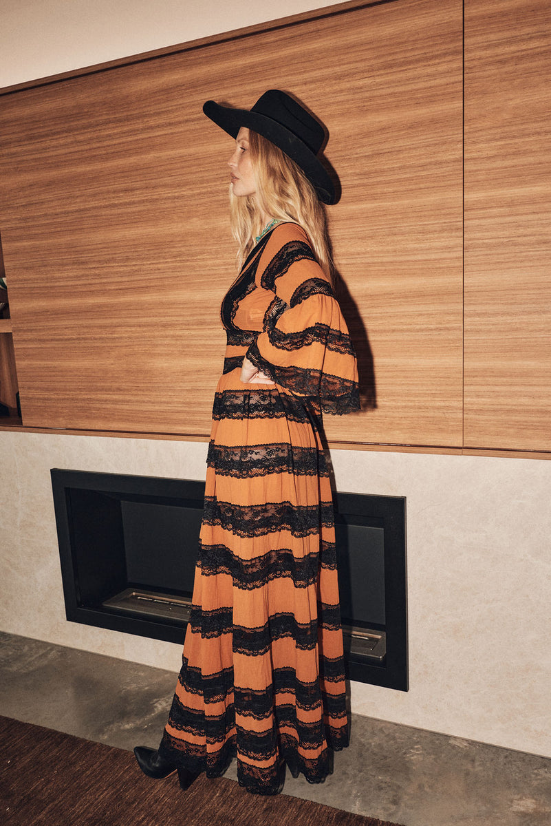 Love Hangover Cotton + Lace Maxi Dress - Golden Amber